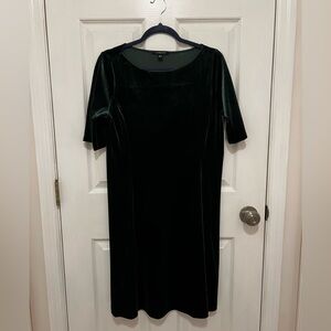 Lands End green velvet stretchy party dress Petite medium